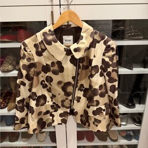 Moschino Women's Patterned Brown and Cream Blazer